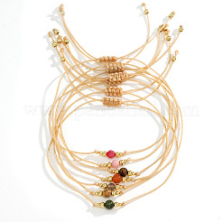 Lässige Messingperle Khaki Wachsfaden Halbedelstein-Armband-Sets&nbsp;LS-JA4012