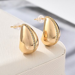 Boucles d'oreilles à tige en laiton avec micro pavé de zircons cubiques transparents en forme de larme&nbsp;EJEW-K286-07G-03