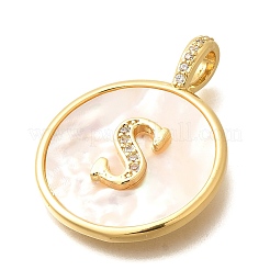 Pendentifs en laiton plaqué micro pavé de zircones cubiques transparentes avec coquillage&nbsp;KK-M309-42G-S