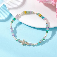 Браслеты-рондели из латуни с микропаве из прозрачных кубических цирконий&nbsp;BJEW-JB13114