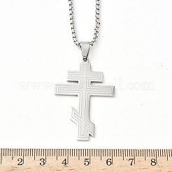 201 кулон в виде православного креста из нержавеющей стали на цепочке&nbsp;NJEW-C104-01A-P