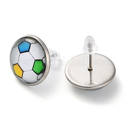 Boucles d'oreilles à tige en verre et acier inoxydable 304 avec ballons de sport pour femmes&nbsp;LS-EJEW-H005-01P-02
