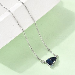 Halsketten mit rechteckigem und herzförmigem Anhänger aus Messing mit Zirkonia-Pavé-Fassung und Kabelkette&nbsp;KK-CBAB173-04P-01