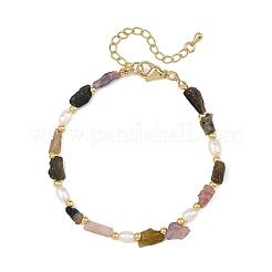 Braccialetti da donna con perline di tormalina naturale multicolore e perle coltivate d'acqua dolce.&nbsp;BJEW-JB14410