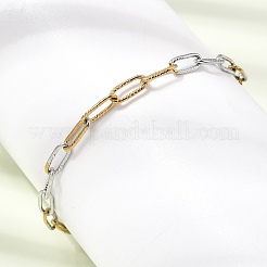 Bracelets à chaîne trombone texturée en acier inoxydable 304 bicolore de 4 mm pour homme et femme&nbsp;SA-CBAB767-11GP