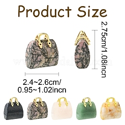 5 pz. 5 stili di ciondolo in pietra d'oro blu sintetica e agata naturale di fiori di ciliegio e avventurina verde e quarzo rosa e rodonite in ottone&nbsp;KK-YW0003-41