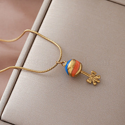 Colliers pendentifs sucette vintage en acier inoxydable émaillé de 30 mm avec nœud papillon pour femmes&nbsp;VD4670