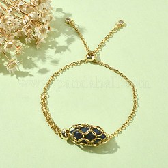 Braccialetti con cursore a maglie bullet in lapislazzuli naturali&nbsp;BJEW-JB09902-02