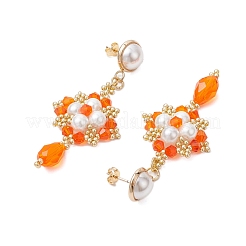 Boucles d'oreilles rondes en perles de verre et perles de verre faites à la main&nbsp;EJEW-MZ00280