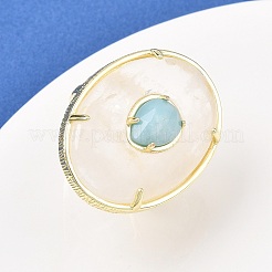 Кольца-манжеты из натурального кварца и цветочного амазонита в форме овала&nbsp;G-P599-01G-01