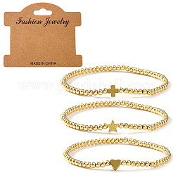 3 minimalistisches Set aus dehnbaren Armbändern aus Messingperlen für Damen&nbsp;ZD2300-5