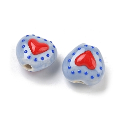 Cuentas de esmalte de porcelana hechas a mano con patrón de corazón&nbsp;PORC-G016-03M