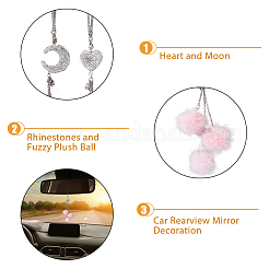 2 шт. 2 стильных стразов в виде сердца и пушистого плюшевого шарика подвеска для автомобиля&nbsp;HJEW-DC0001-07