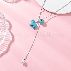 4 шт. двухцветное синтетическое бирюзовое ожерелье в виде лошади с подвеской из жемчужных бусин и ракушек.&nbsp;NJEW-JN05895