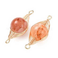 Круглые соединительные подвески из натурального железистого кварца с медной проволочной обмоткой в виде елочки.&nbsp;KK-Z152-05G-01A