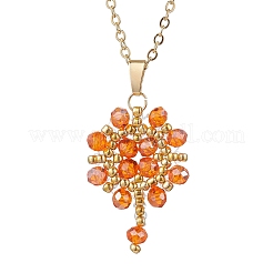 Collares colgantes con cuentas de vidrio de colores AB y cuentas de semillas hechas a mano con flores&nbsp;NJEW-MZ00084-03