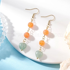 Серьги-подвески из натурального зеленого авантюрина и окрашенного натурального малайзийского нефрита&nbsp;EJEW-JE06673-01