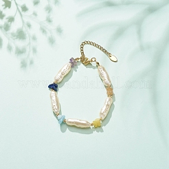 Bracciale con perline in imitazione di perle abs e pietre preziose naturali miste per le donne&nbsp;BJEW-JB08435