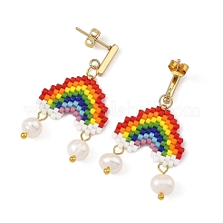 Boucles d'oreilles pendantes tressées en perles de culture d'eau douce naturelles et perles de verre&nbsp;EJEW-MZ00791