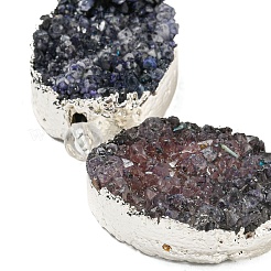 Посеребренные окрашенные овальные бусины из натурального друзового кварца&nbsp;G-F144-03-S