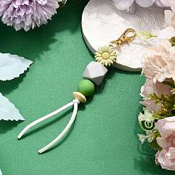 Pendentifs décoratifs en silicone et perles en bois naturel en forme de tournesol&nbsp;HJEW-JM03080