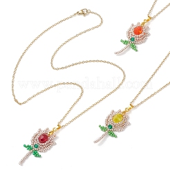 3 pieza de collares colgantes de flores con cuentas de semillas de vidrio de 3 estilos&nbsp;NJEW-MZ00080