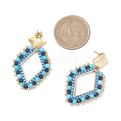 3 пара серег-гвоздиков с подвесками из смешанных камней и стекла в форме ромба&nbsp;EJEW-MZ00666