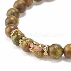 3pcs 3 style bois de santal naturel et ensemble de bracelets extensibles perlés unakite&nbsp;BJEW-JB07942