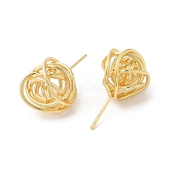 Boucles d'oreilles rondes enveloppées de fil de laiton plaqué en rack&nbsp;EJEW-R150-09G