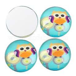 Cabochons di vetro mezzotondo con disegno gufo&nbsp;GGLA-N004-16mm-B