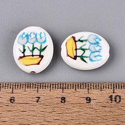 Perles ovales en porcelaine peintes à la main en forme de tulipe&nbsp;PORC-N012-11F