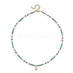 Colliers pendentifs en laiton océanique sertis de micro-pavés de zircon cubique transparent en forme d'étoile de mer&nbsp;NJEW-JN06429-01