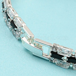 Bracciali a catena a maglie rettangolari con micro pavé di ottone placcato a cremagliera&nbsp;BJEW-Q771-06S-01