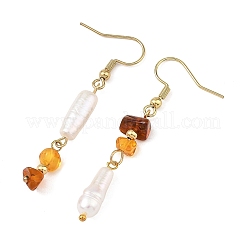 Boucles d'oreilles pendantes en ambre naturel et perles baroques keshi naturelles&nbsp;EJEW-JE07533