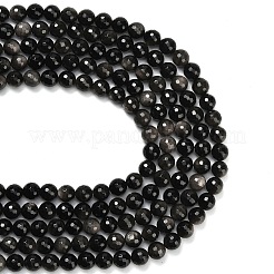 Бусы из натурального серебра обсидиан&nbsp;G-C280-B08-10mm