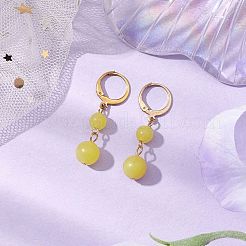 Boucles d'oreilles pendantes à levier en acier inoxydable 304 avec jade citron naturel&nbsp;EJEW-JE06027