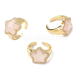 Звездный натуральный розовый кварц кубический цирконий манжеты кольца&nbsp;RJEW-M076-02G-05