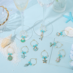 20 шт. 10 стиля подвески для бокалов из сплава и эмали с изображением океана&nbsp;AJEW-SC00057