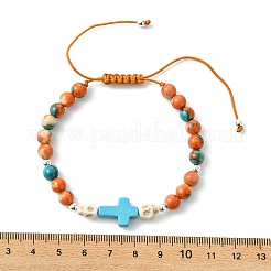 Verstellbare Armbänder aus geflochtenen Perlen aus synthetischem Türkis und ozeanweißem Jade&nbsp;BJEW-JB13733