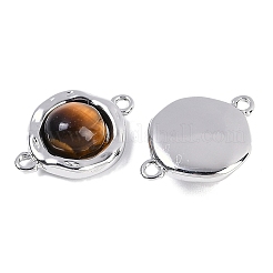 Латунные паве натуральный тигровый глаз плоские круглые звенья соединительные подвески&nbsp;KK-U043-45P-D