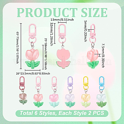 12 pieza de decoraciones colgantes de tulipán de resina de 6 colores&nbsp;HJEW-UN0001-26
