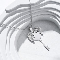 304 нержавеющая сталь полимерная глина стразы открывающиеся ключом ожерелья для женщин&nbsp;NJEW-Z065-11P