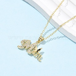 Colliers avec pendentif en laiton micro pavé et zircone cubique transparente pour la fête des mères pour femmes&nbsp;NJEW-Q021-01A-G