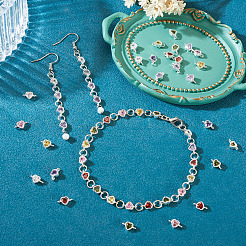 28 Stück 7 Farben Messing Pavé Zirkonia Herz Glieder Verbinder Charms&nbsp;KK-TA0003-47