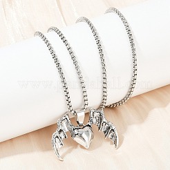 Хеллоуин сплав сердце с крыльями летучей мыши кулон 201 нержавеющая сталь коробка цепи ожерелья для женщин мужчин&nbsp;LS-NJEW-A056-01P