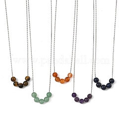 Collier avec pendentif en perles rondes de pierres naturelles mélangées et chaîne Boston en acier inoxydable 304&nbsp;NJEW-JN06550