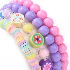4pcs 4 bracciali elasticizzati fatti a mano in argilla polimerica heishi con perline da surfista con perline acriliche sorridenti&nbsp;BJEW-JB09097
