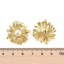 Orecchini a bottone in ottone abs plastica imitazione perla fiore&nbsp;EJEW-S258-01G