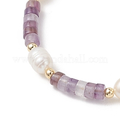 Браслеты из натуральных аметистов и культивированного пресноводного жемчуга для женщин&nbsp;BJEW-JB13249-02