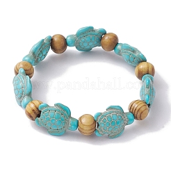 Stretch-Armbänder aus synthetischem Türkis mit Strandschildkröte-Färbung&nbsp;BJEW-JB10291-02